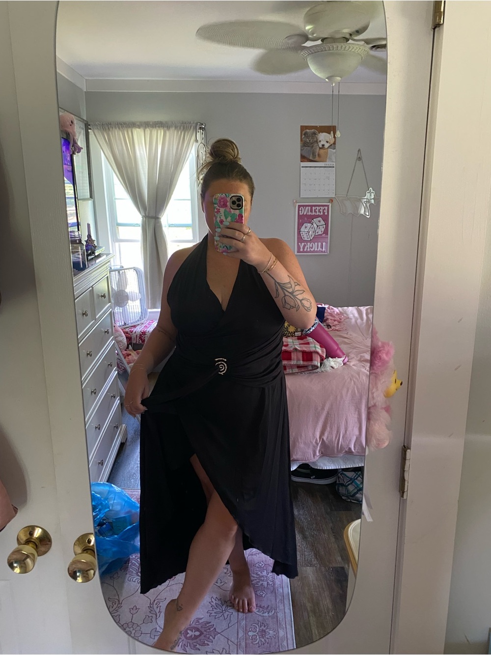 Fashion Nova Black Halter High-Low Wrap Dress